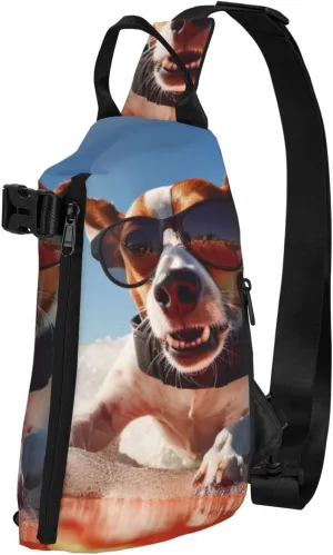 Summer Surfing Animal Dog Sling Bag Crossbody Backpack For Women Men, Lightweight Adjustable Waist Bag Chest Bag Daypack Purses For Outdoor Travel Hiking Sports