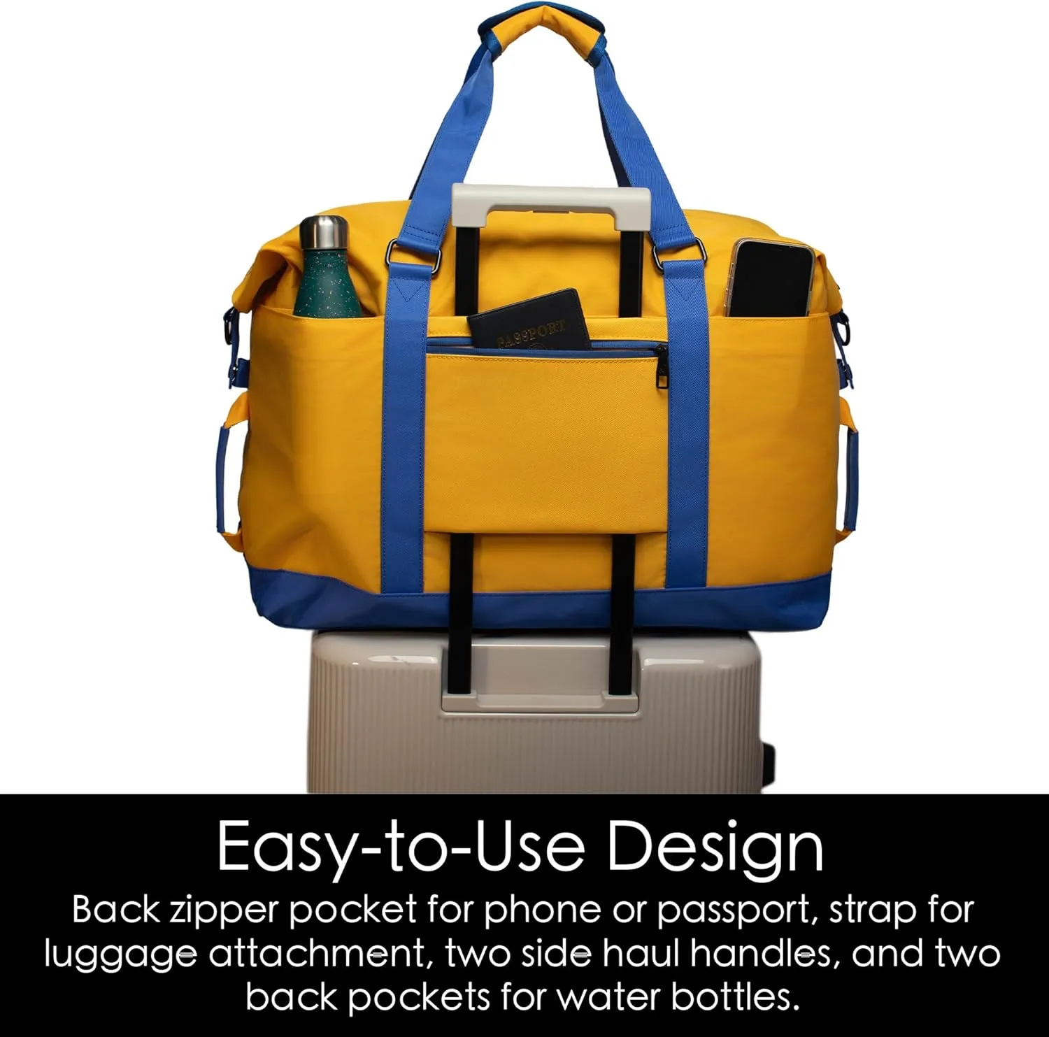 SUNNY BIRD Duffel with Utility Pouch, 40L Weekender Overnight Bag with Shoe Compartment for Travel and Sports (Yellow and blue)
