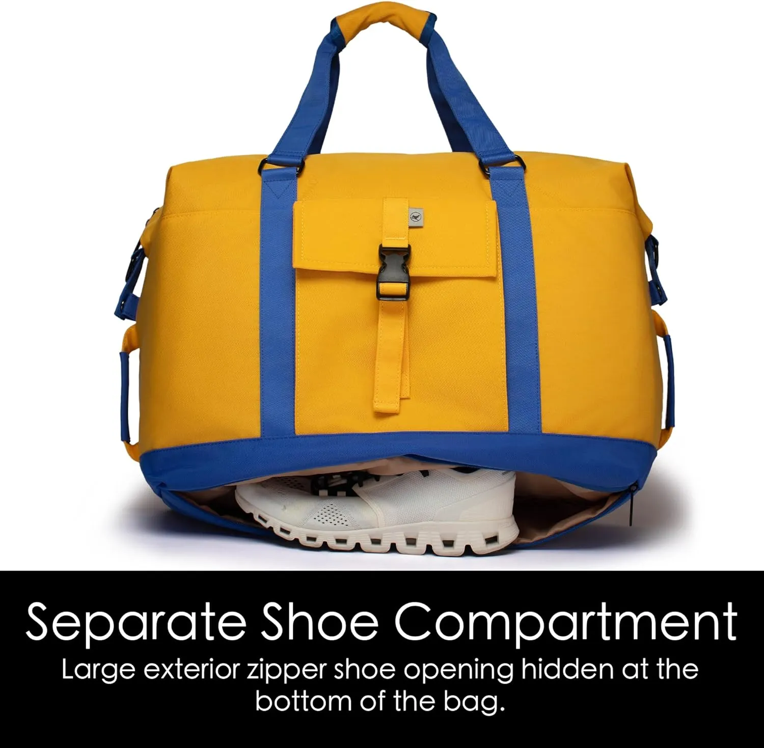 SUNNY BIRD Duffel with Utility Pouch, 40L Weekender Overnight Bag with Shoe Compartment for Travel and Sports (Yellow and blue)