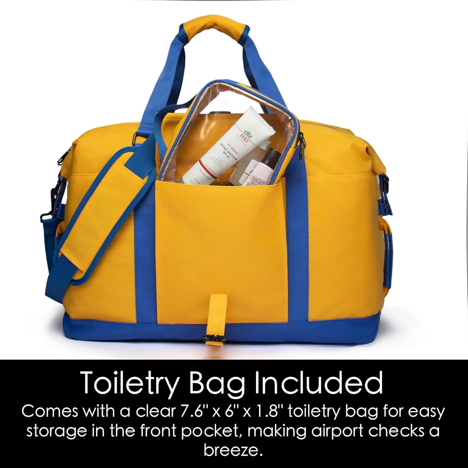 SUNNY BIRD Duffel with Utility Pouch, 40L Weekender Overnight Bag with Shoe Compartment for Travel and Sports (Yellow and blue)