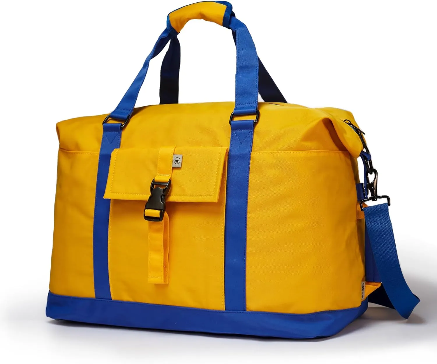SUNNY BIRD Duffel with Utility Pouch, 40L Weekender Overnight Bag with Shoe Compartment for Travel and Sports (Yellow and blue)