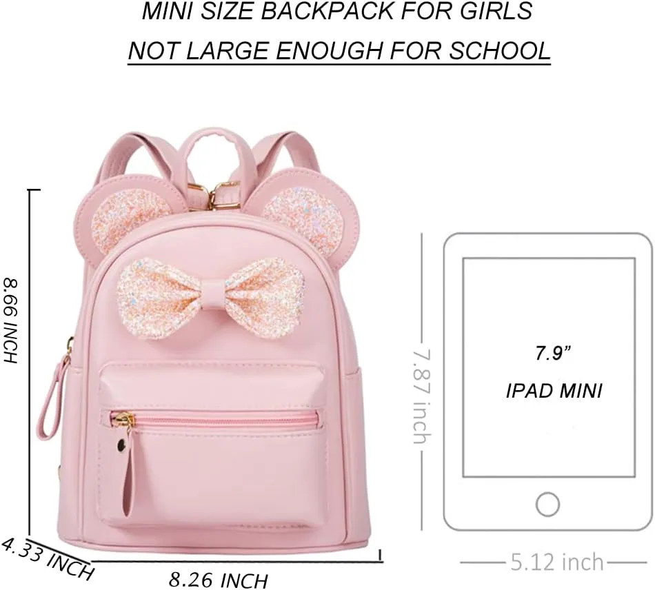 Sunwel Fashion Cutest Toddler Sequin Bow Mouse Ears Bag Mini Travel Shoulder Backpack for Teen Little Girls with Pom Pom(pink)
