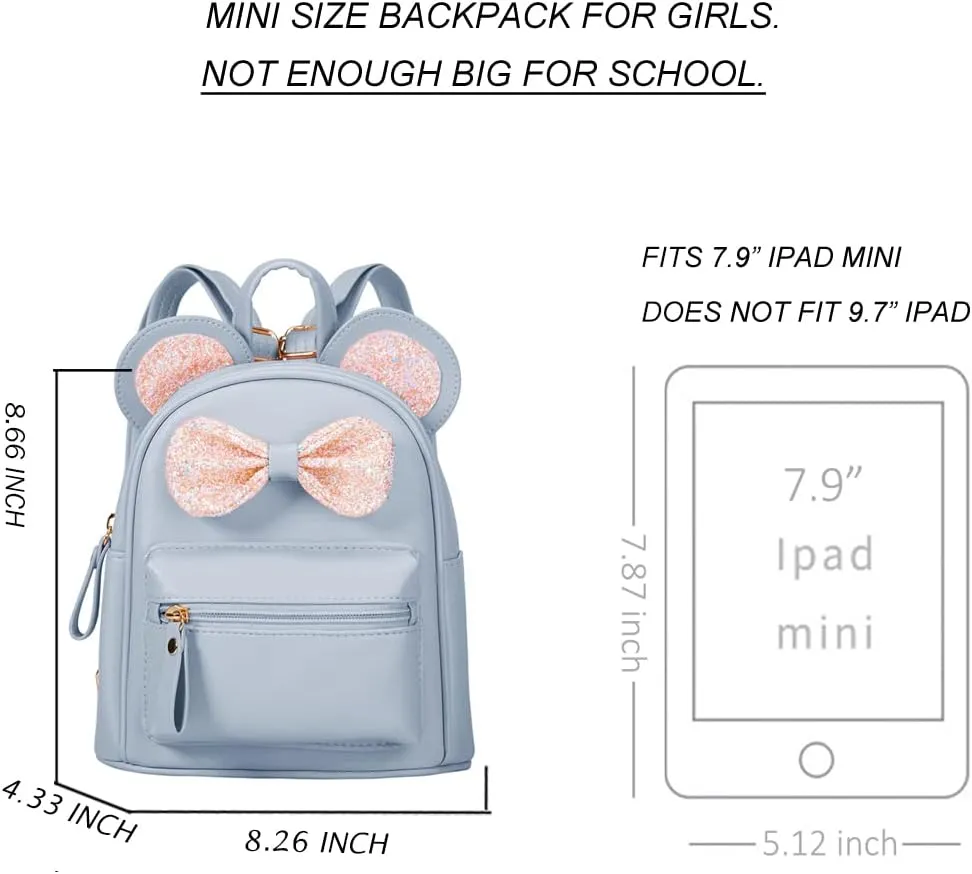 Sunwel Fashion Cutest Toddler Sequin Bow Mouse Ears Bag Mini Traveling Shoulder Backpack for Teen Little Girls with Pom Pom(light blue)