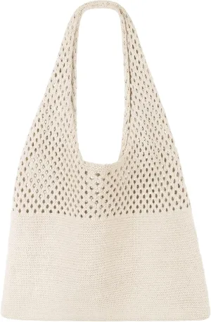 SUOSDEY Crochet Mesh Beach Tote Bag, Knit Summer Vacation Aesthetic Boho Tote Bag for Women