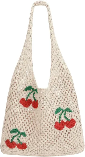 SUOSDEY Crochet Mesh Beach Tote Bag, Knit Summer Vacation Aesthetic Boho Tote Bag for Women
