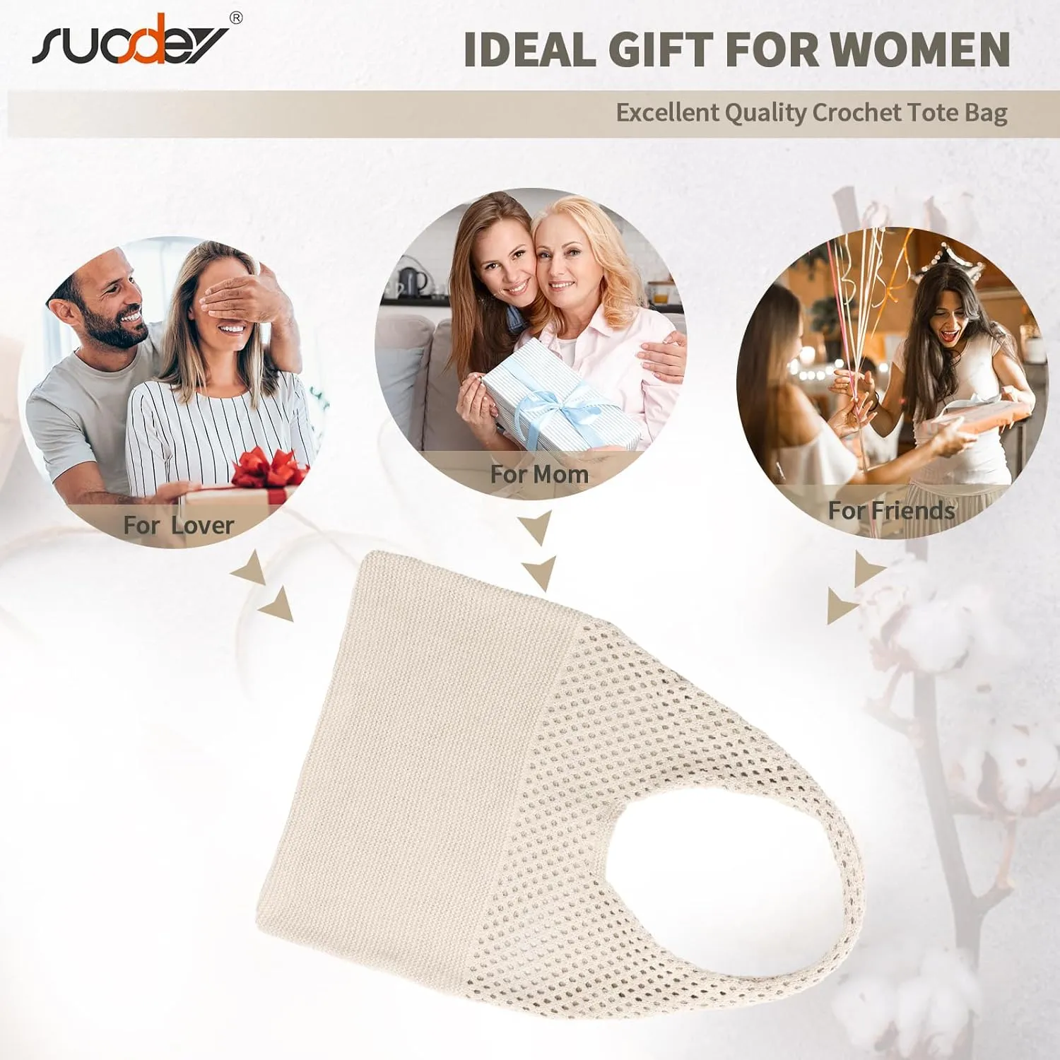 SUOSDEY Crochet Mesh Beach Tote Bag, Knit Summer Vacation Aesthetic Boho Tote Bag for Women