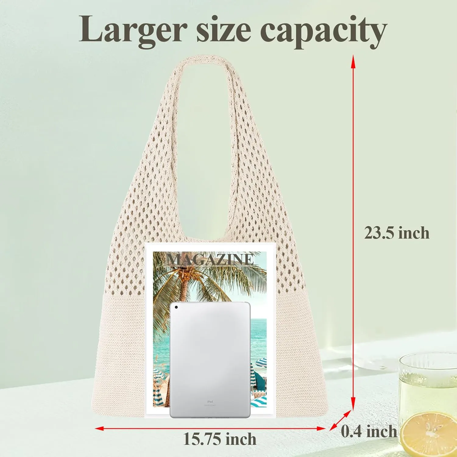 SUOSDEY Crochet Mesh Beach Tote Bag, Knit Summer Vacation Aesthetic Boho Tote Bag for Women