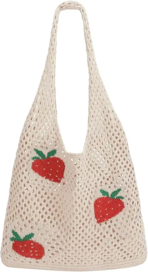 SUOSDEY Crochet Mesh Beach Tote Bag, Knit Summer Vacation Aesthetic Boho Tote Bag for Women