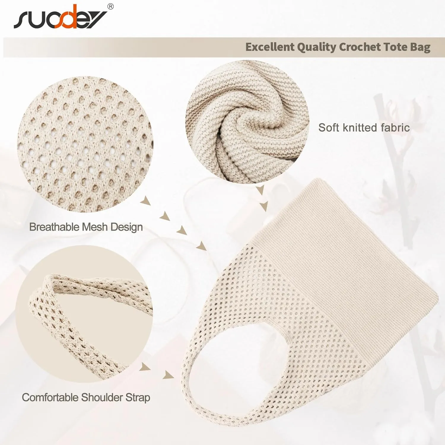 SUOSDEY Crochet Mesh Beach Tote Bag, Knit Summer Vacation Aesthetic Boho Tote Bag for Women