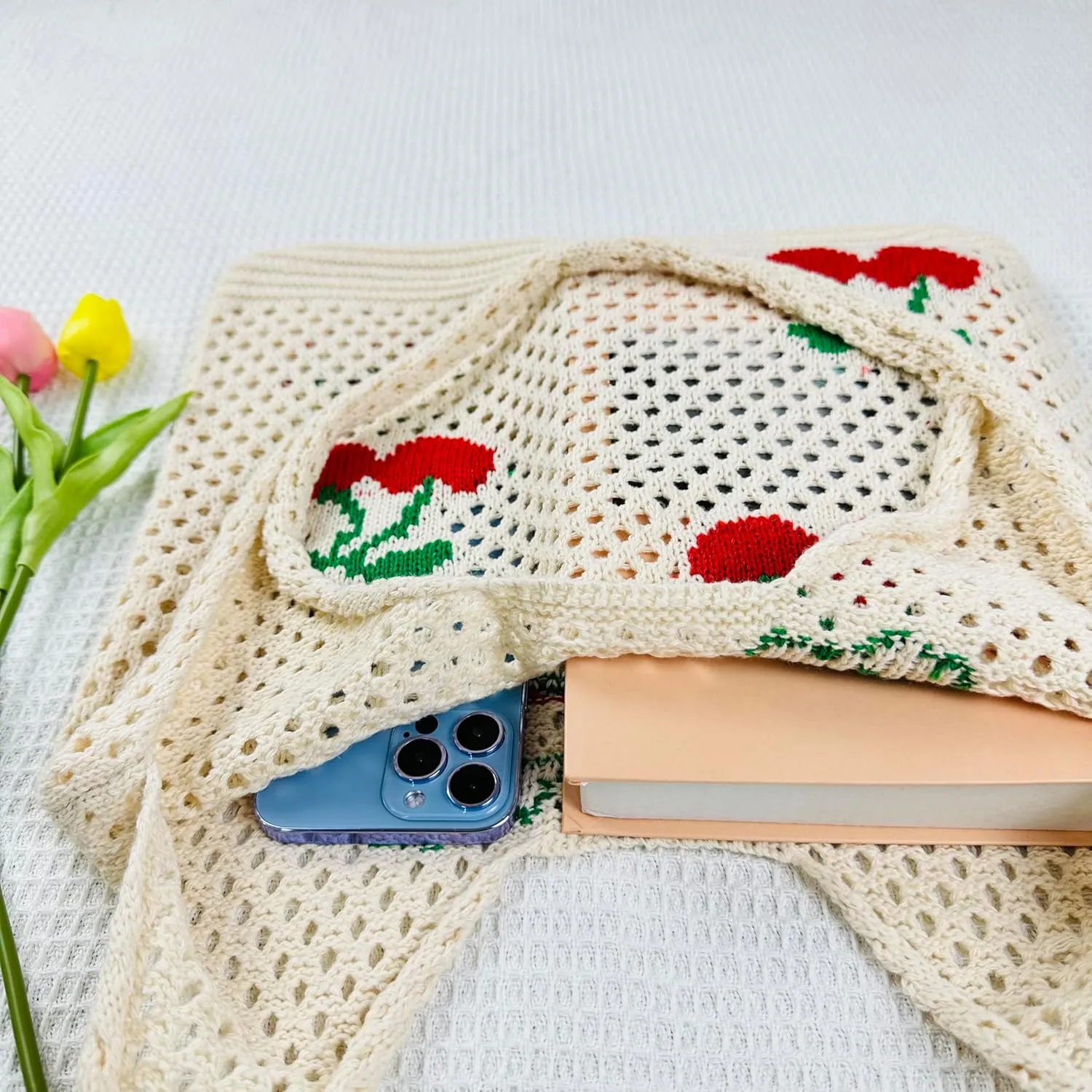 SUOSDEY Crochet Mesh Beach Tote Bag, Knit Summer Vacation Aesthetic Boho Tote Bag for Women