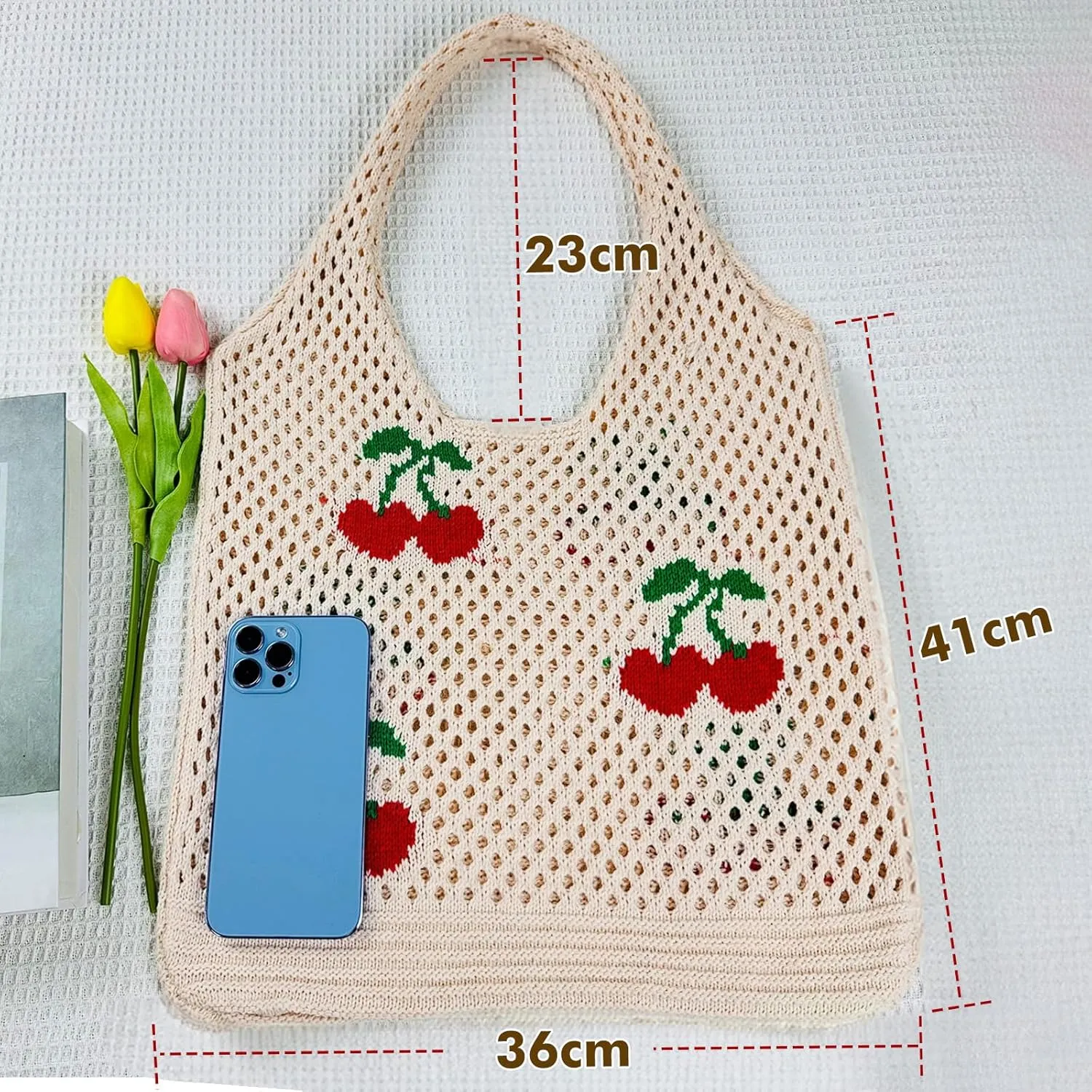 SUOSDEY Crochet Mesh Beach Tote Bag, Knit Summer Vacation Aesthetic Boho Tote Bag for Women