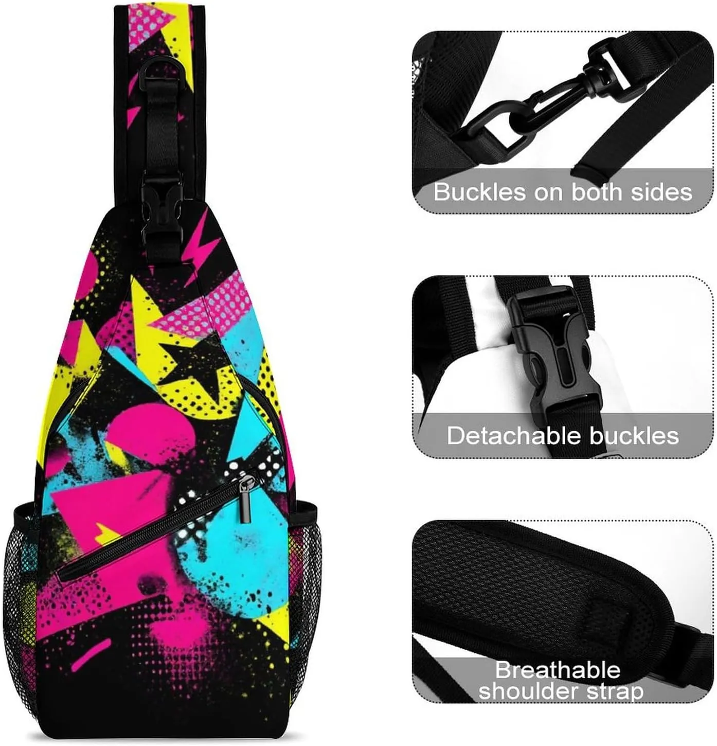 Supdreamc Men & Women Gym Bags Sack Daypack Outdoor Backpack, Colorful Black Geometric Stripes 80S 90S Style Sling Bag Backpack Bag for Business Travel Hiking - Unbalance Camera Case