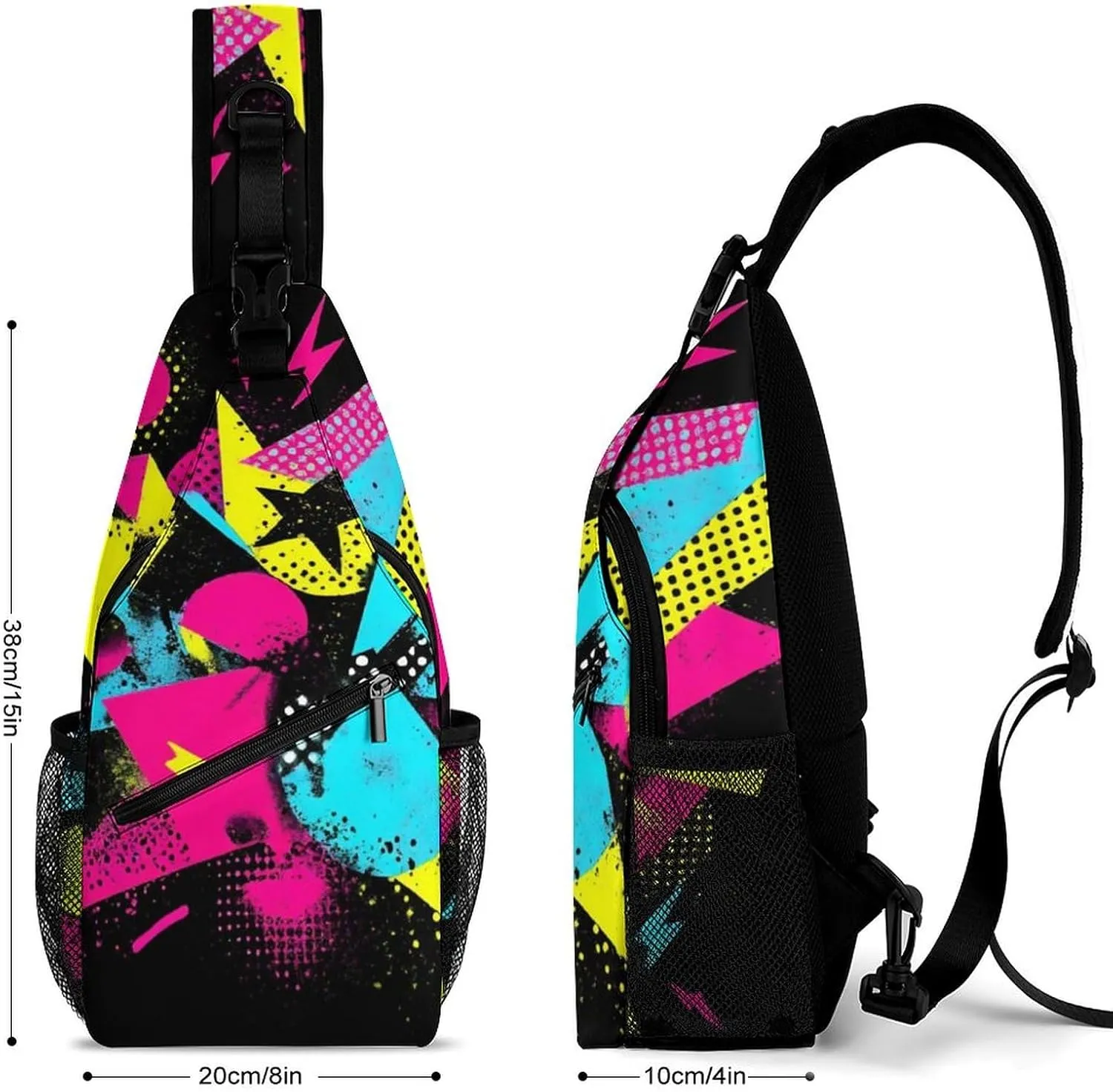 Supdreamc Men & Women Gym Bags Sack Daypack Outdoor Backpack, Colorful Black Geometric Stripes 80S 90S Style Sling Bag Backpack Bag for Business Travel Hiking - Unbalance Camera Case