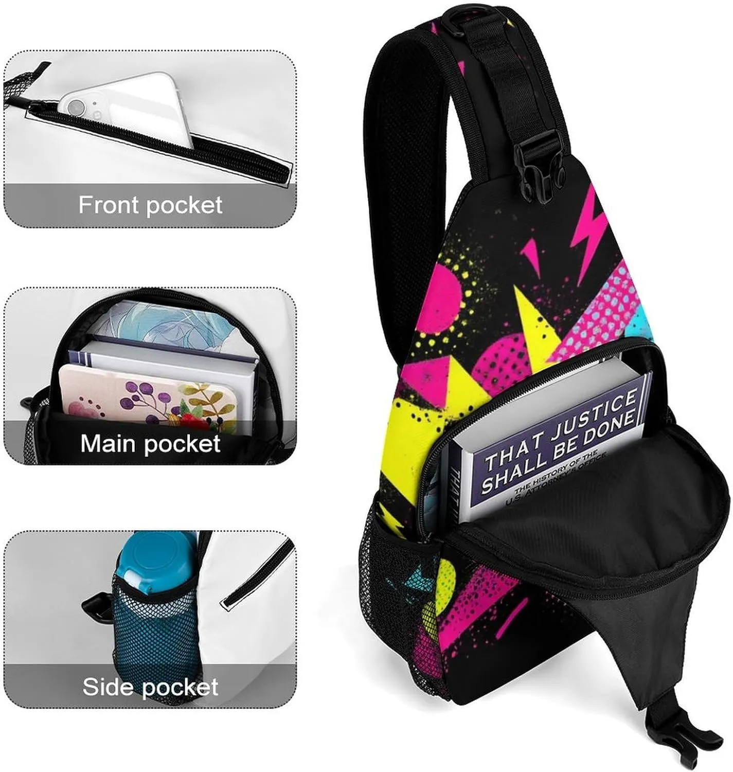 Supdreamc Men & Women Gym Bags Sack Daypack Outdoor Backpack, Colorful Black Geometric Stripes 80S 90S Style Sling Bag Backpack Bag for Business Travel Hiking - Unbalance Camera Case