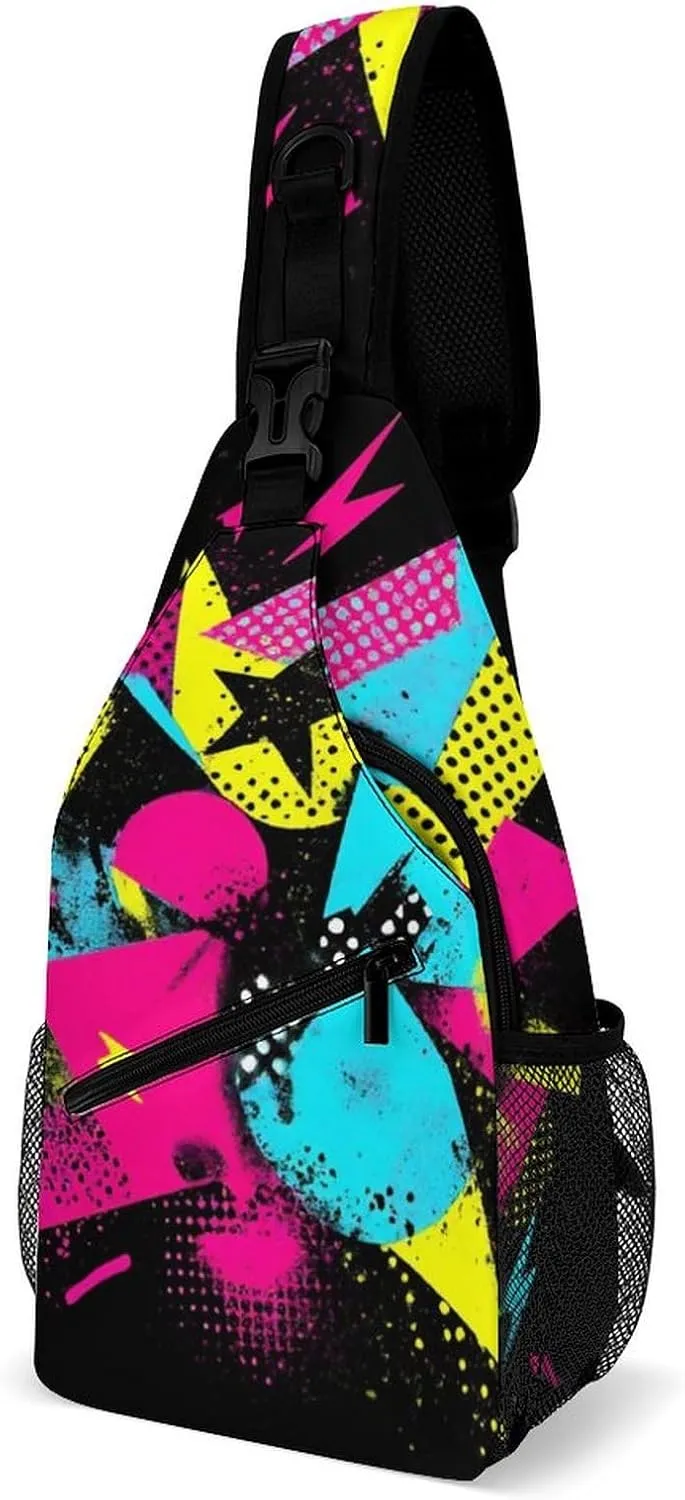 Supdreamc Men & Women Gym Bags Sack Daypack Outdoor Backpack, Colorful Black Geometric Stripes 80S 90S Style Sling Bag Backpack Bag for Business Travel Hiking - Unbalance Camera Case
