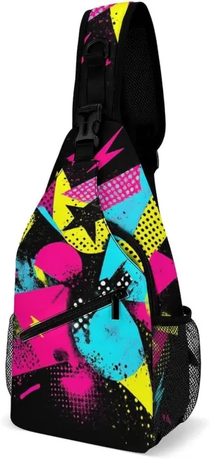 Supdreamc Men & Women Gym Bags Sack Daypack Outdoor Backpack, Colorful Black Geometric Stripes 80S 90S Style Sling Bag Backpack Bag for Business Travel Hiking - Unbalance Camera Case