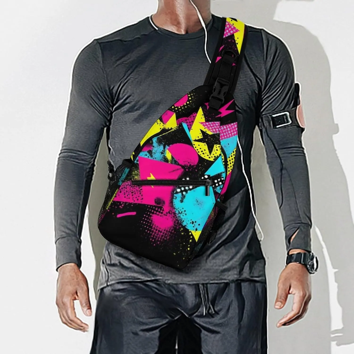 Supdreamc Men & Women Gym Bags Sack Daypack Outdoor Backpack, Colorful Black Geometric Stripes 80S 90S Style Sling Bag Backpack Bag for Business Travel Hiking - Unbalance Camera Case