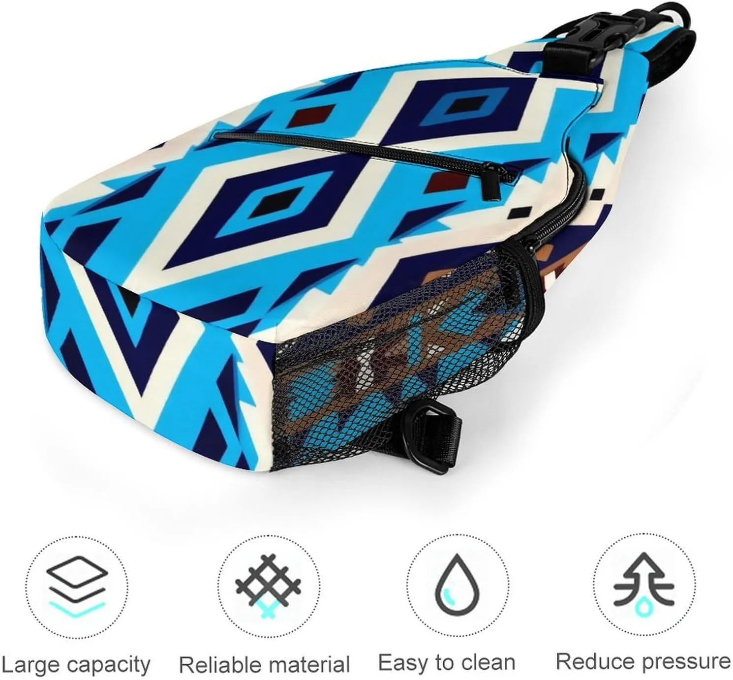 Supdreamc Men's Sling Bag Backpack Foldable Breathable Chest Sling Shoulder Backpacks Bags - Blue Geometric Tribal Navajo Aztec Ethnic Multipurpose Anti-Theft Backpacking Bookbag