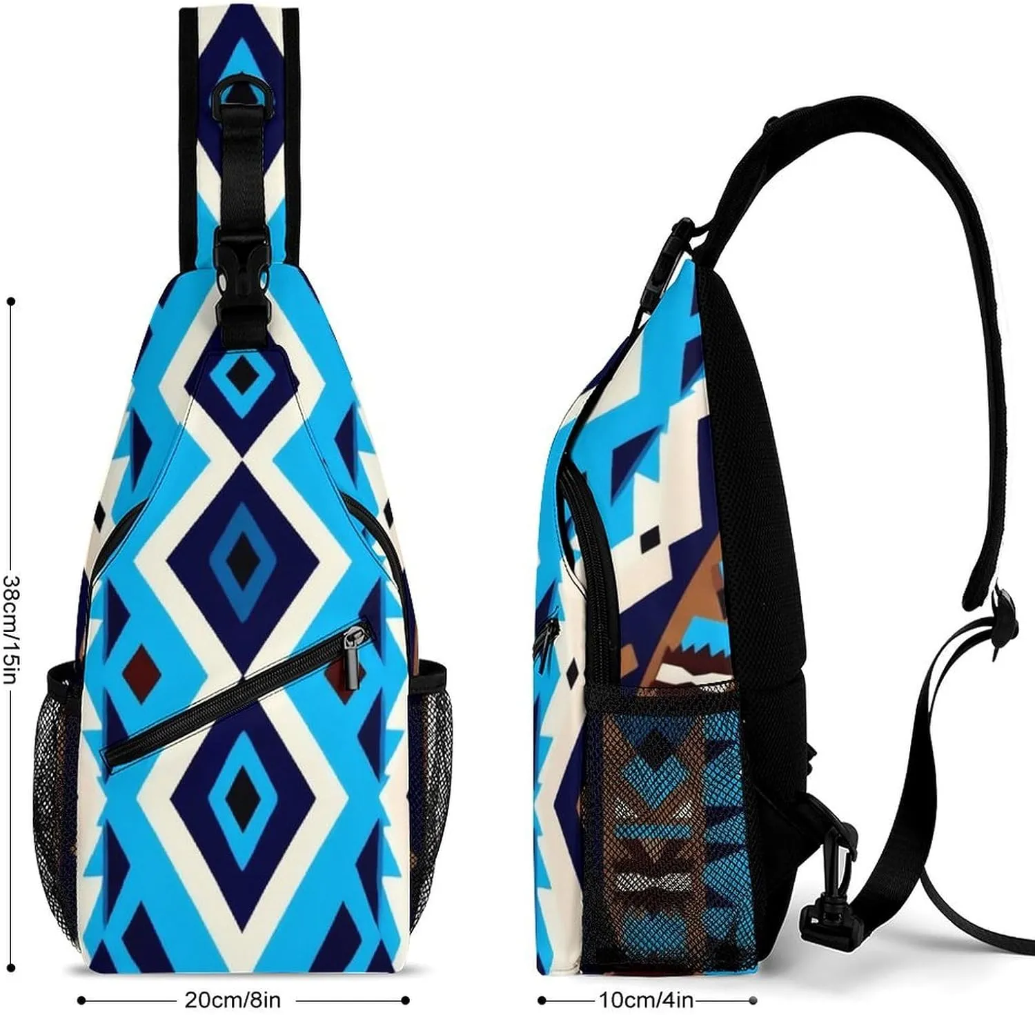 Supdreamc Men's Sling Bag Backpack Foldable Breathable Chest Sling Shoulder Backpacks Bags - Blue Geometric Tribal Navajo Aztec Ethnic Multipurpose Anti-Theft Backpacking Bookbag