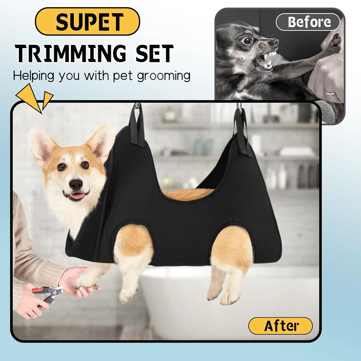 Supet Cat Grooming Hammock Harness for Cats Dogs, Relaxation Pet Grooming Hammock Restraint Dog & Small Animal Leashes Sling for Grooming Dog Grooming Helper