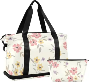 susiyo Duffel Bags Gym Bag for Women, Cute Flower Ditsy Print with Rustic Motif Sports Travel Duffel Bag with Shoes Compartment, Perfect for Travel, Gym