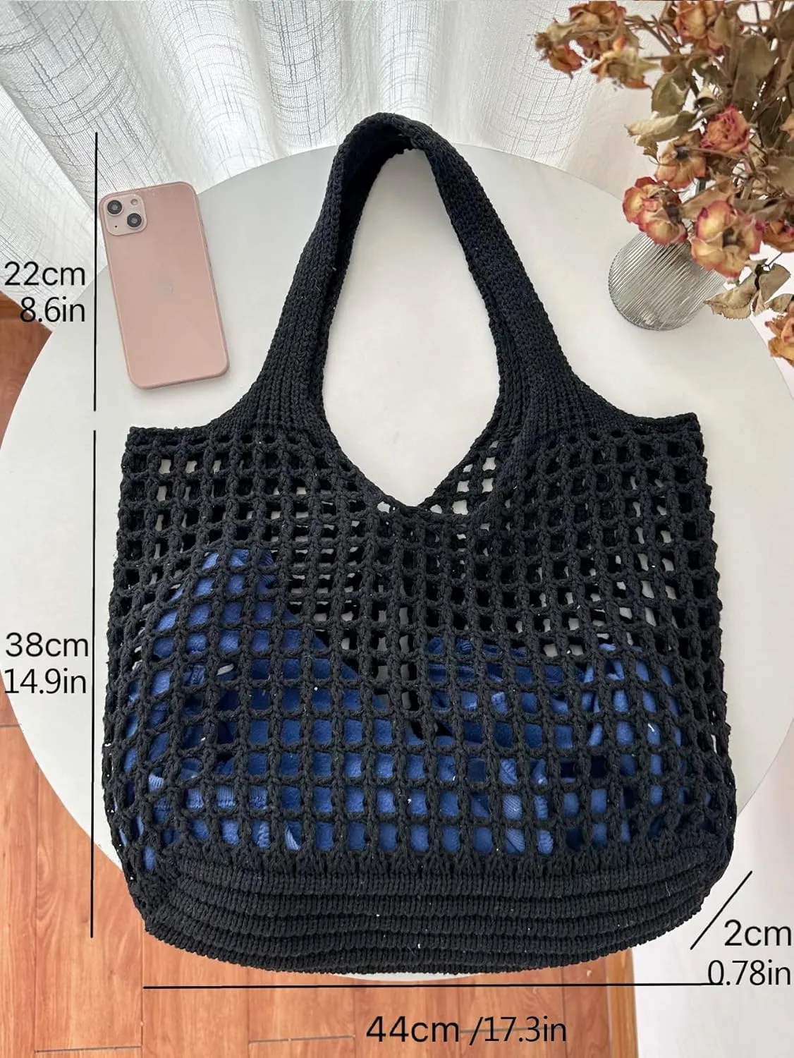 SweatyRocks Women's Crochet Beach Mesh Tote Bags Retro Hobo Knitted Fishnet Handbags