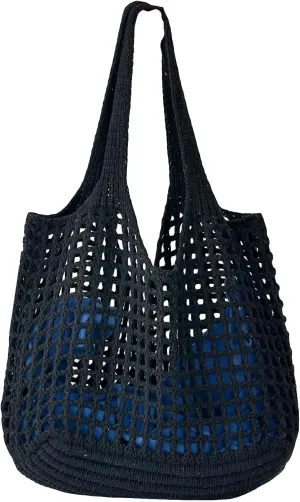 SweatyRocks Women's Crochet Beach Mesh Tote Bags Retro Hobo Knitted Fishnet Handbags