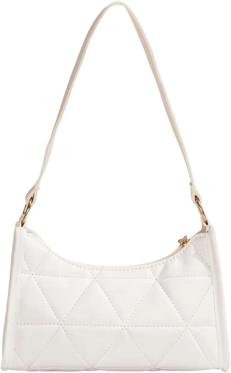 SweatyRocks Women's Geometric Quilted Handbag Minimalist Square Bags Clutch Purse Solid Shoulder Handbags