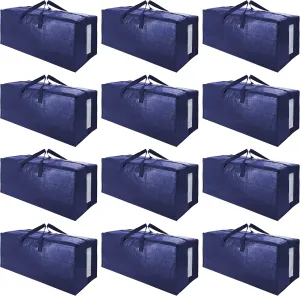 SWEET DOLPHIN 12 Pack Extra Large Moving Bags with Strong Zippers & Carrying Handles, Heavy Duty Storage Tote for Space Saving Moving Storage, Fold Flat, Alternative to Moving Box (Navy Blue)