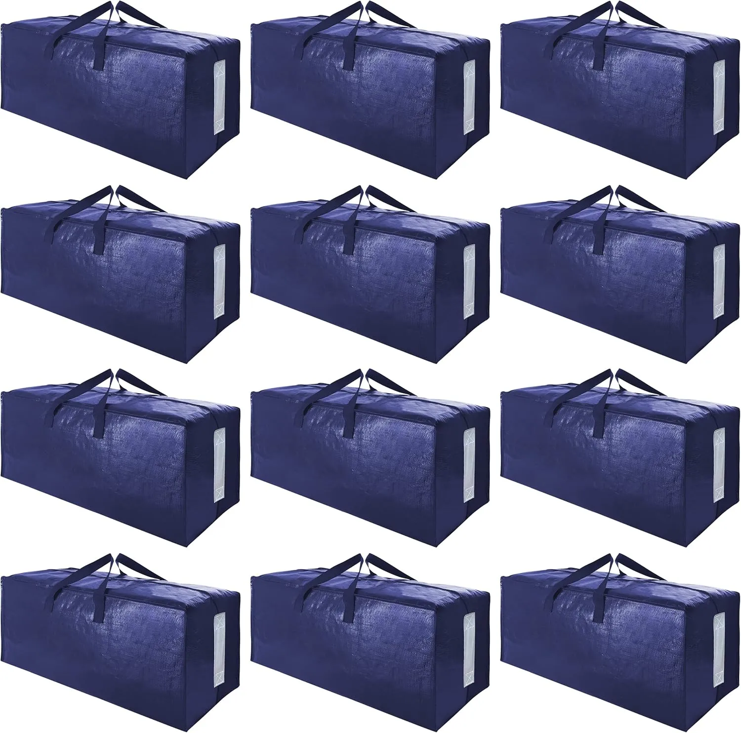 SWEET DOLPHIN 12 Pack Extra Large Moving Bags with Strong Zippers & Carrying Handles, Heavy Duty Storage Tote for Space Saving Moving Storage, Fold Flat, Alternative to Moving Box (Navy Blue)