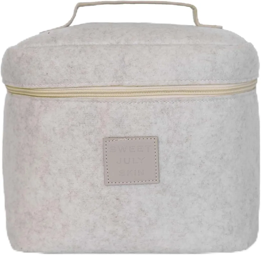 SWEET JULY SKIN Vanity Bag - Makeup Skincare Cosmetic Bag Travel Organizer for Accessories, Toiletries, Beauty, Washable,