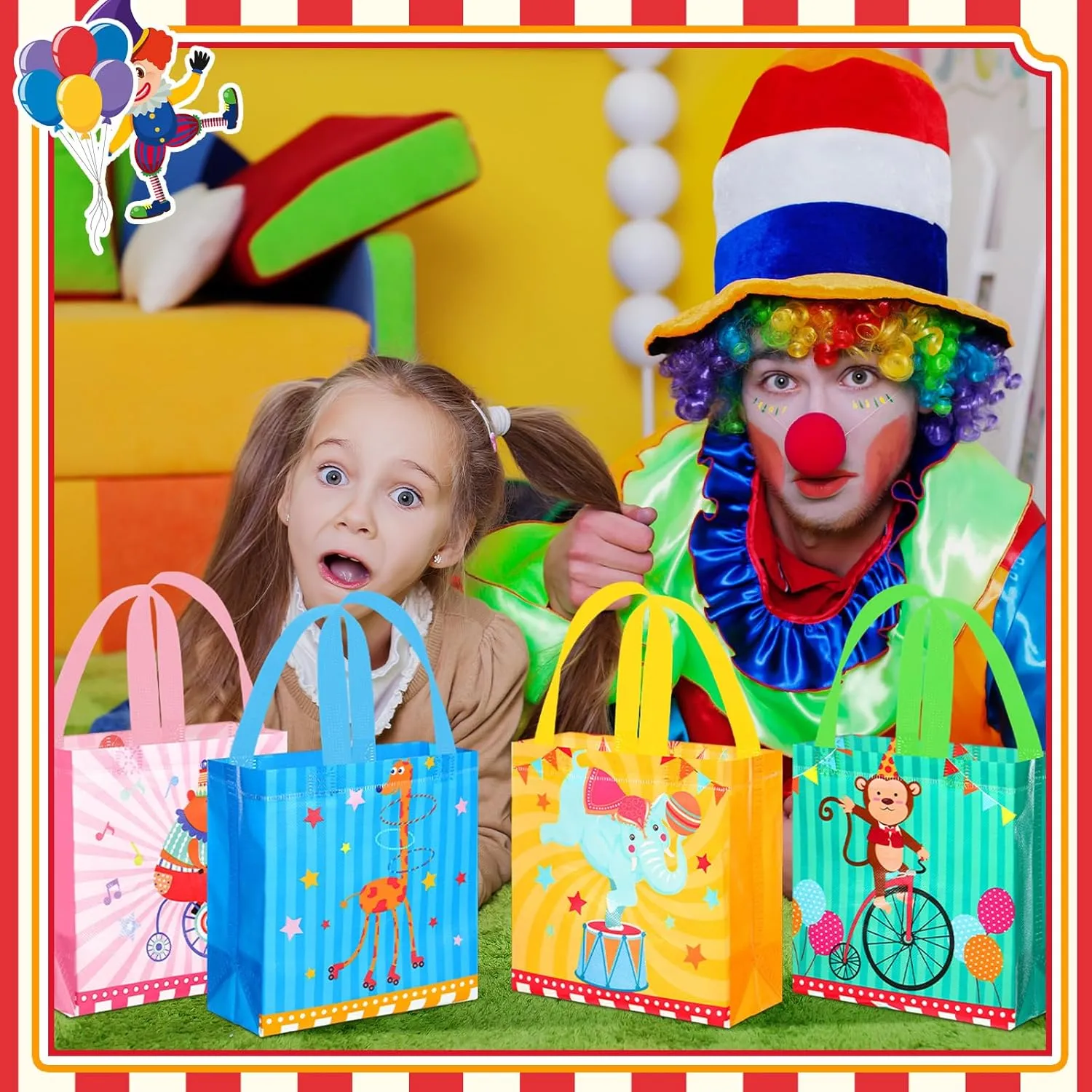 Sweetude 40 Pcs Circus Gift Bags Carnival Party Treat Colorful Circus Theme Candy Bags with Handles for Party