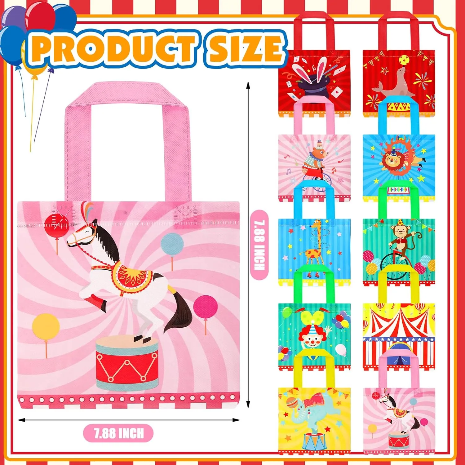 Sweetude 40 Pcs Circus Gift Bags Carnival Party Treat Colorful Circus Theme Candy Bags with Handles for Party