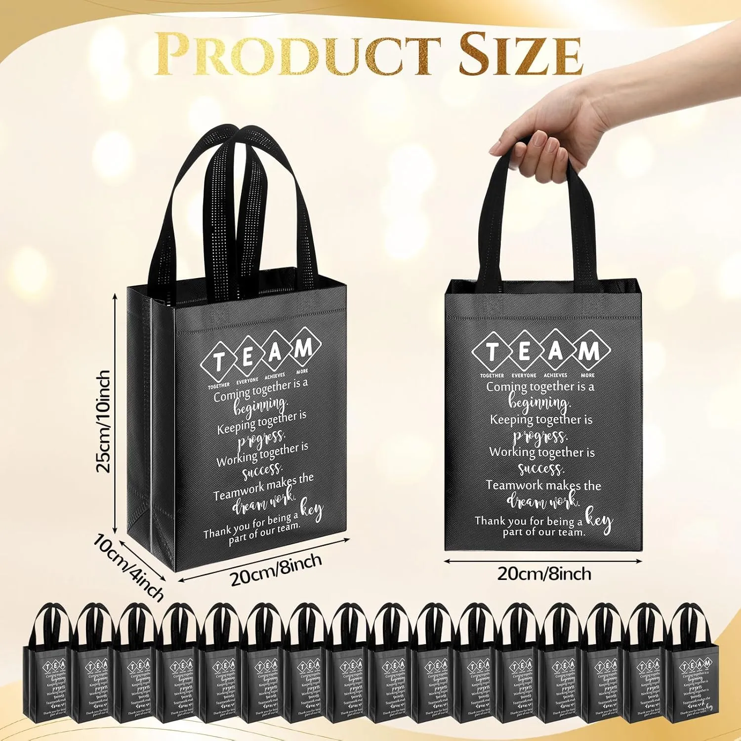 Sweetude Team Appreciation Gifts Bags Reusable with Handles Gift Bags Thank you gifts for Employee Coworker(Black,25 Pcs)