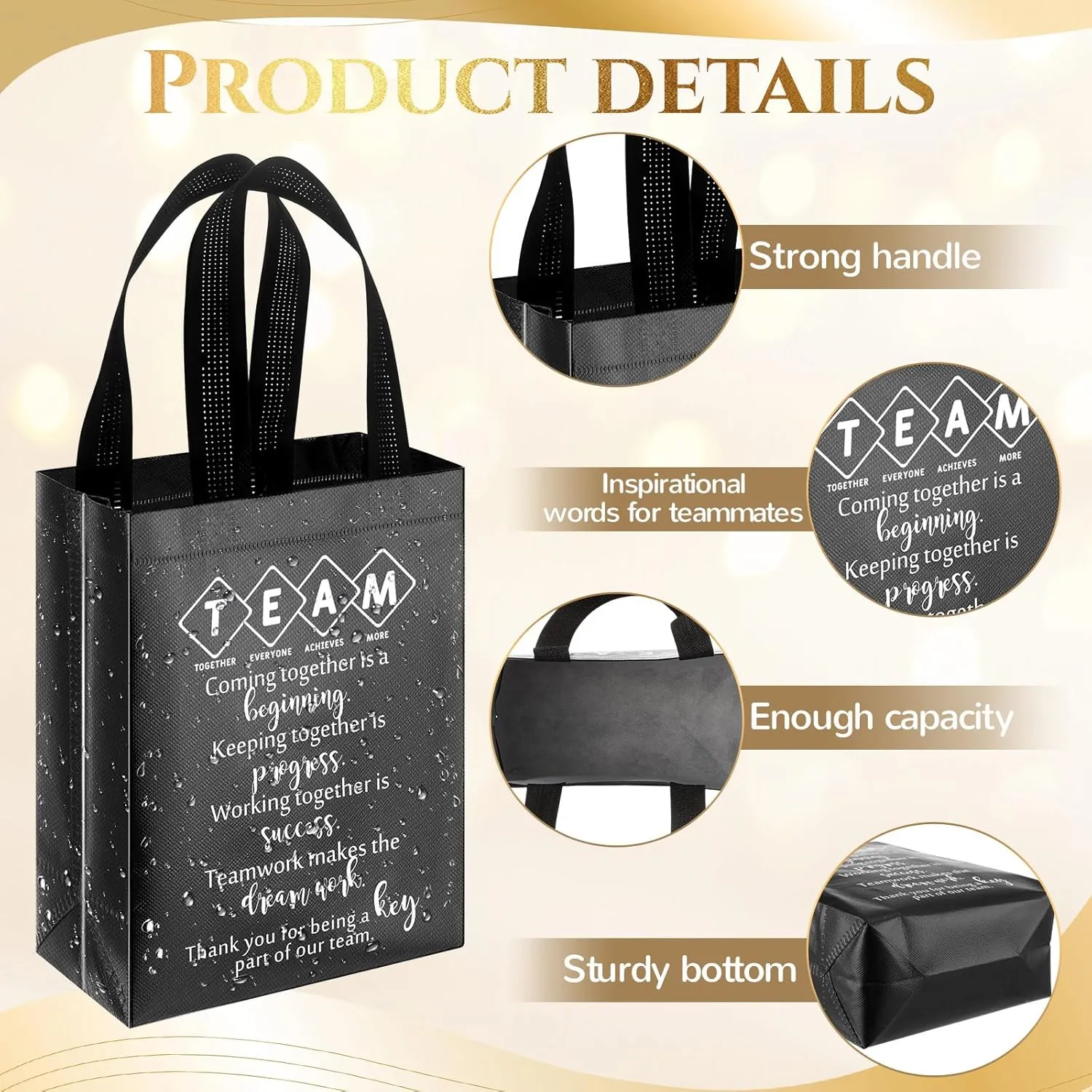 Sweetude Team Appreciation Gifts Bags Reusable with Handles Gift Bags Thank you gifts for Employee Coworker(Black,25 Pcs)