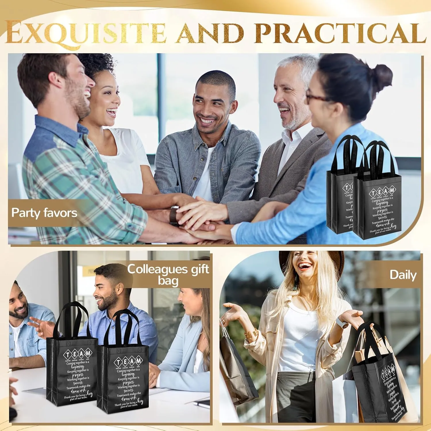 Sweetude Team Appreciation Gifts Bags Reusable with Handles Gift Bags Thank you gifts for Employee Coworker(Black,25 Pcs)