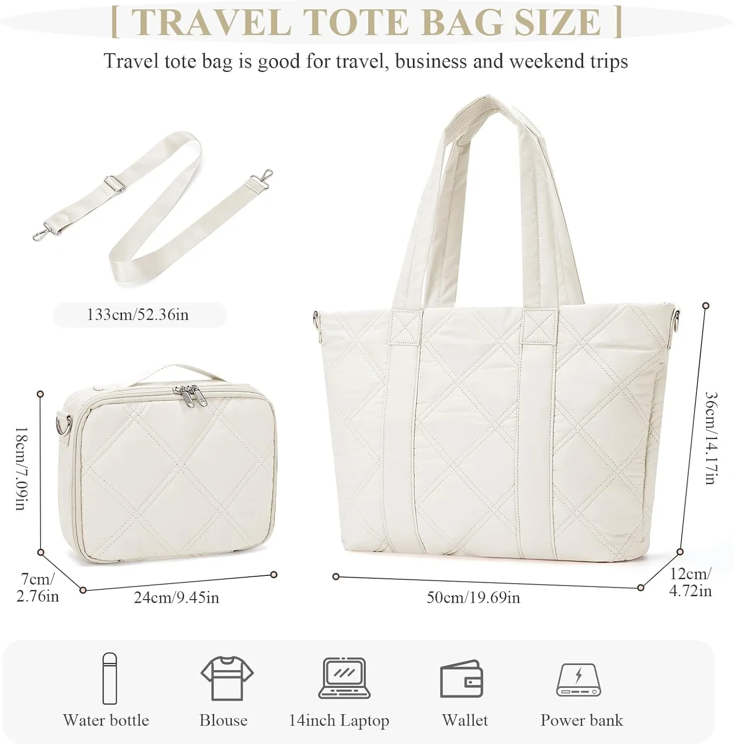 SYCNB Laptop Tote for Women, Travel Shoulder Bag with Laptop Compartment, Quilted Purse with Toiletry Bag