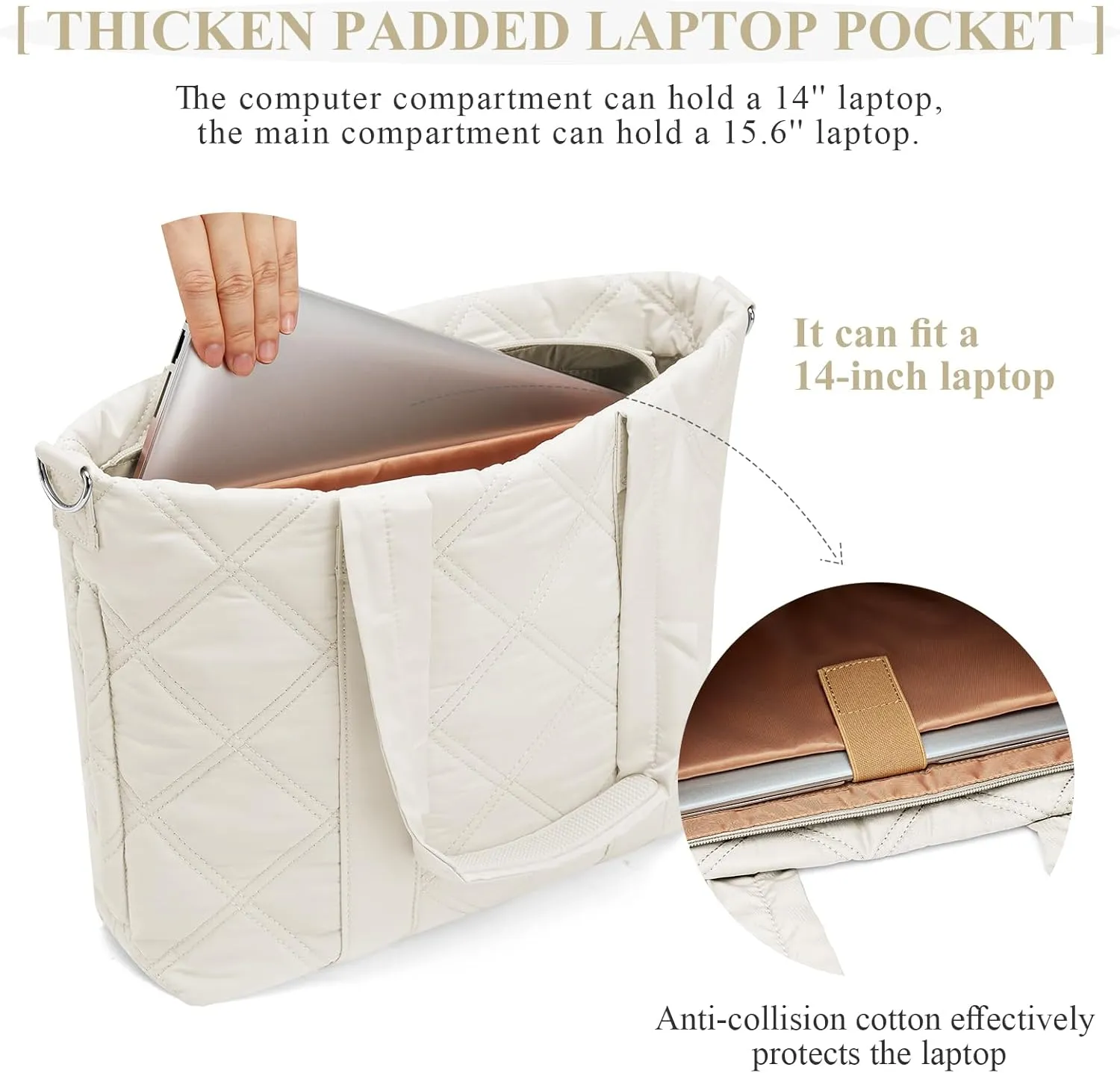 SYCNB Laptop Tote for Women, Travel Shoulder Bag with Laptop Compartment, Quilted Purse with Toiletry Bag