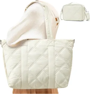 SYCNB Laptop Tote for Women, Travel Shoulder Bag with Laptop Compartment, Quilted Purse with Toiletry Bag