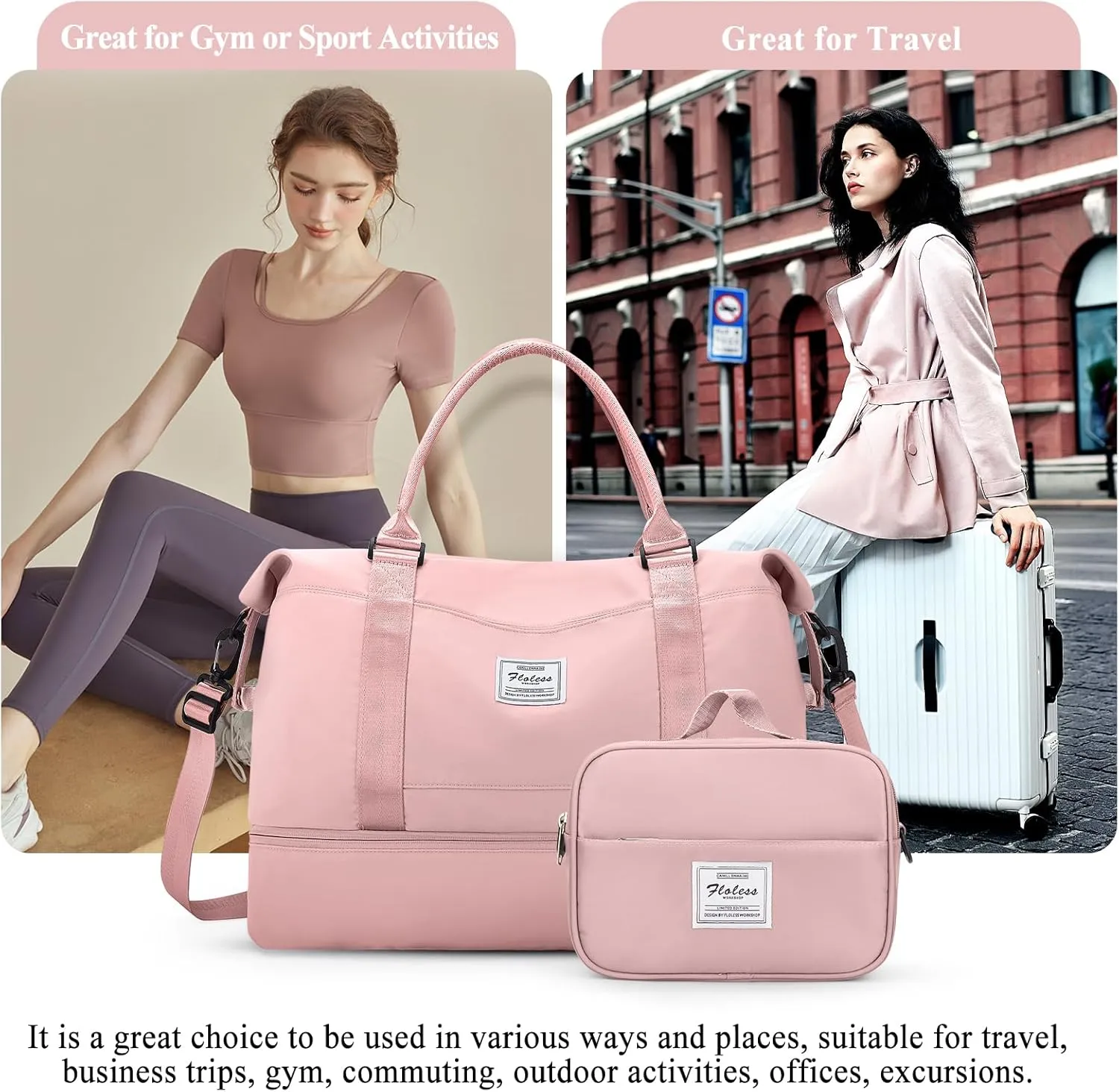 SYCNB Weekender Bags for Women,Personal Item Travel Bag with Shoes Compartment,Overnight Travel Duffel Bag with Separate Toiletry Bag&Mini Crossbody Bag,Gym Bag