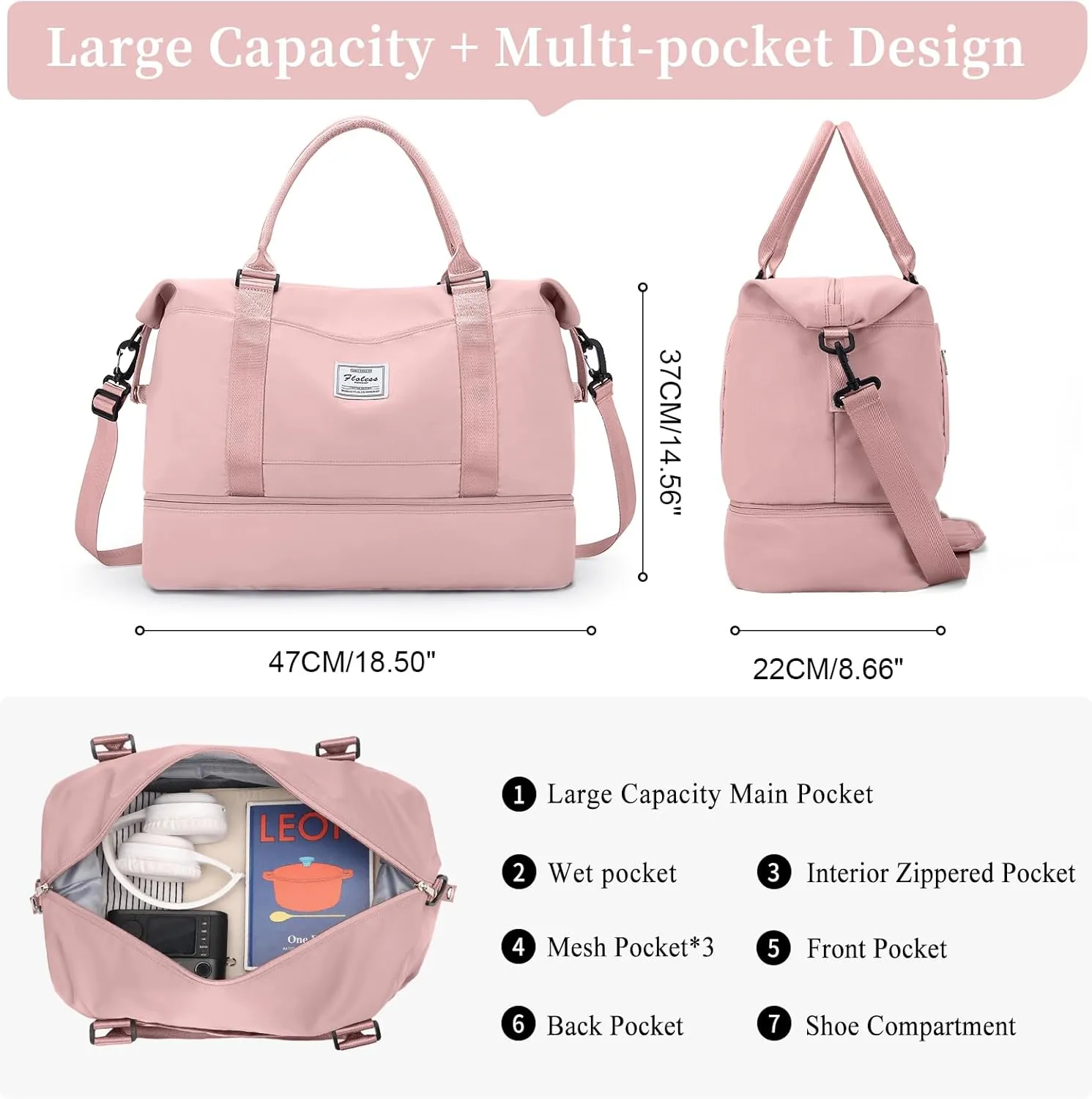SYCNB Weekender Bags for Women,Personal Item Travel Bag with Shoes Compartment,Overnight Travel Duffel Bag with Separate Toiletry Bag&Mini Crossbody Bag,Gym Bag