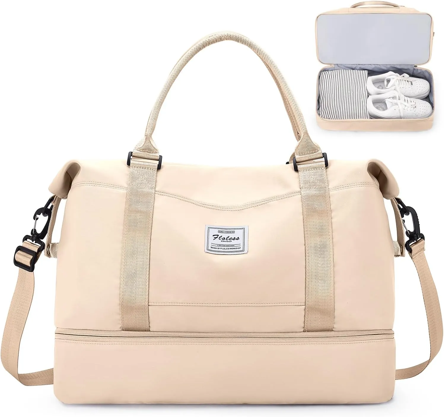 SYCNB Weekender Bags for Women,Personal Item Travel Bag with Shoes Compartment,Overnight Travel Duffel Bag,Gym Bag,Beige