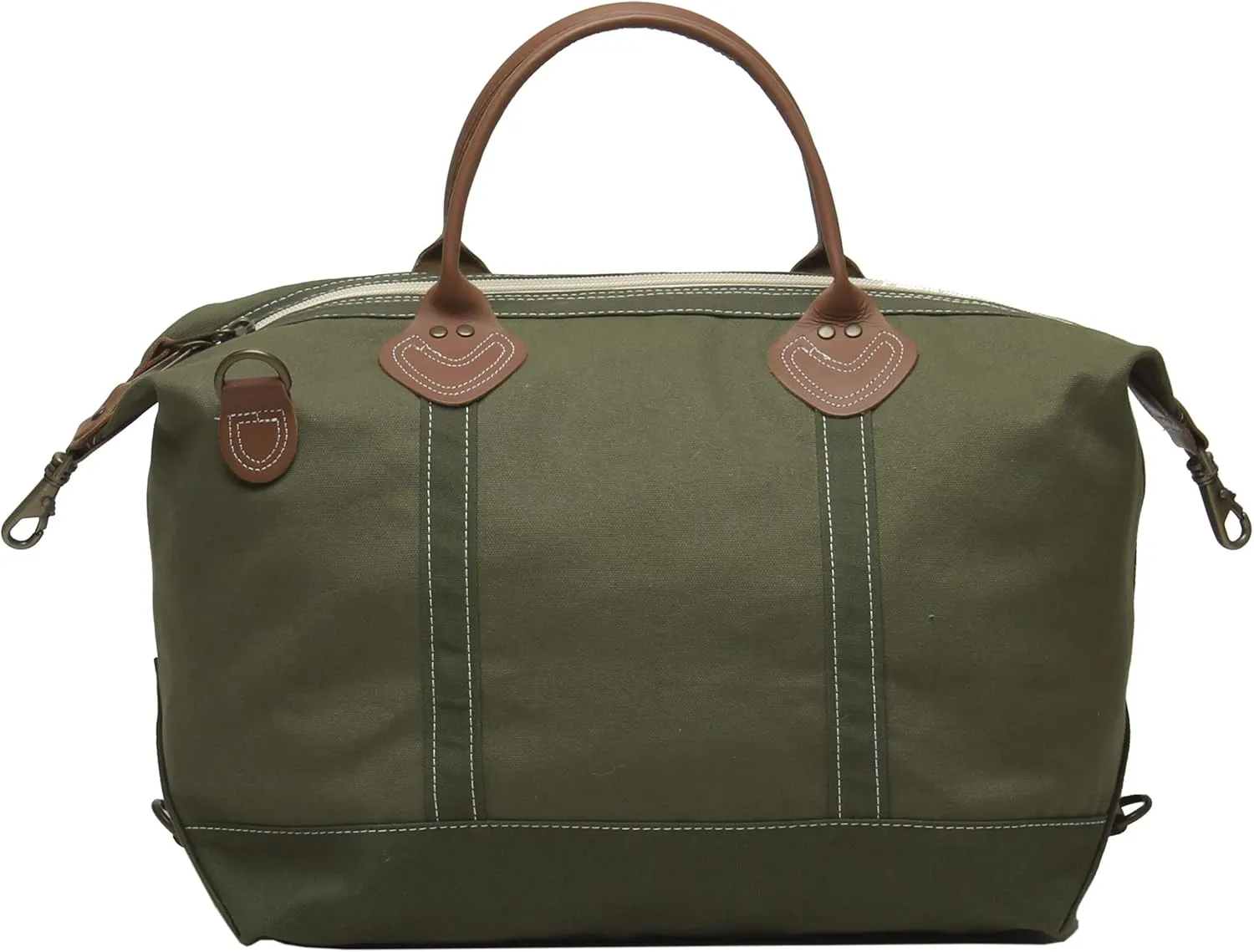 Tag&Crew Solid Signature 18 Oz. Heavy Canvas Leather Handle Weekender Duffle Bag with Detachable Shoulder Strap Used For Overnight Travel Business Trips Short Vacations - Olive