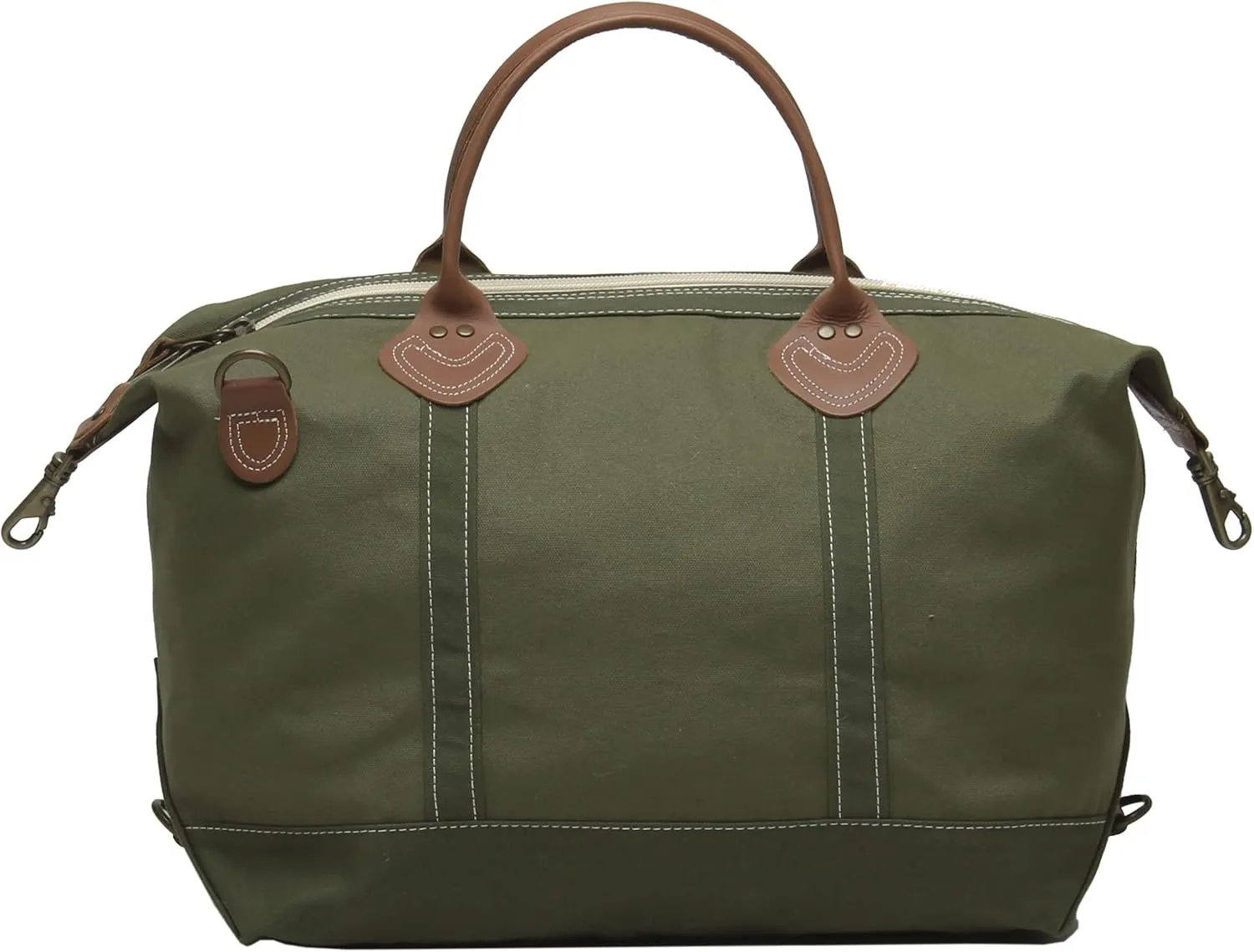 Tag&Crew Solid Signature 18 Oz. Heavy Canvas Leather Handle Weekender Duffle Bag with Detachable Shoulder Strap Used For Overnight Travel Business Trips Short Vacations - Olive