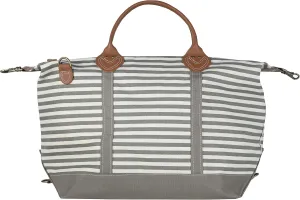 Tag&Crew Weekender Canvas Travel Duffle Signature Stripes Bag with Sturdy Leather Handles Metal Accessories Adjustable Removable Shoulder Strap Designed for Overnight Business Trips Vacations - Gray