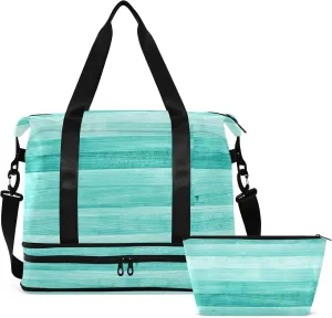 Teal Turquoise Green Travel Duffel Bag for Women Men Gym Bag with Shoe Compartment Wet Pocket Carry On Weekender Overnight Bags for Travel Hospital Gym