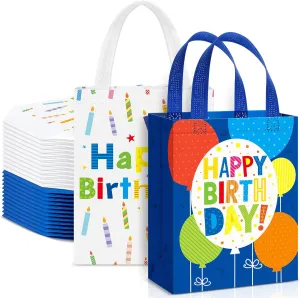 Teenyyou 24 Pcs Happy Birthday Gift Bag Non Woven Wrap Bags with Handle Large Birthday Tote Bags for Goodies 10.2 x 8.3 x 3.9 Inch Reusable Birthday Party Gift Bags for Girls Boys Women Men
