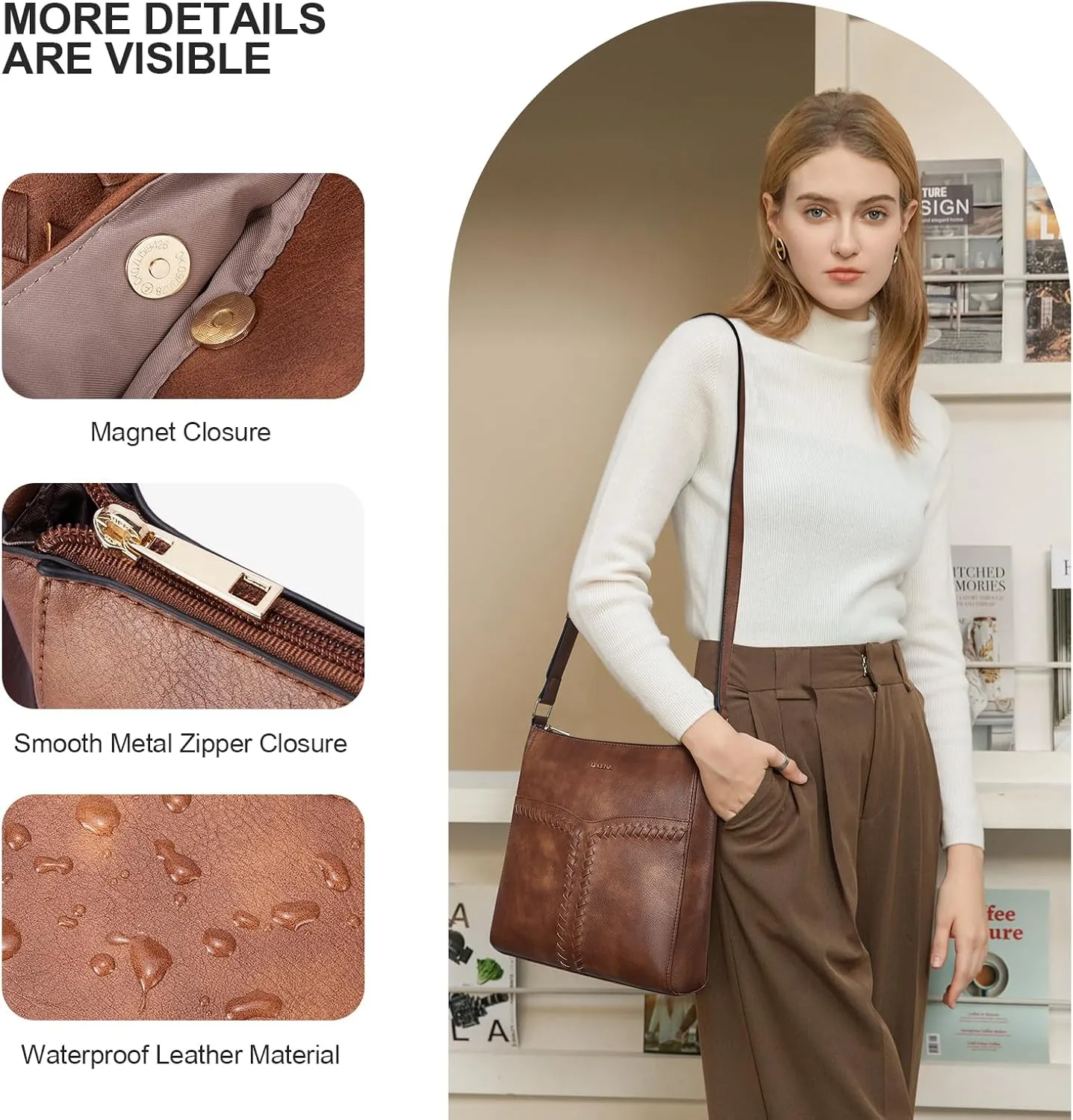 Telena Crossbody Purses for Women Trendy Vegan Leather Purses Bucket Hobo Bags Handbags with Adjustable Guitar Strap