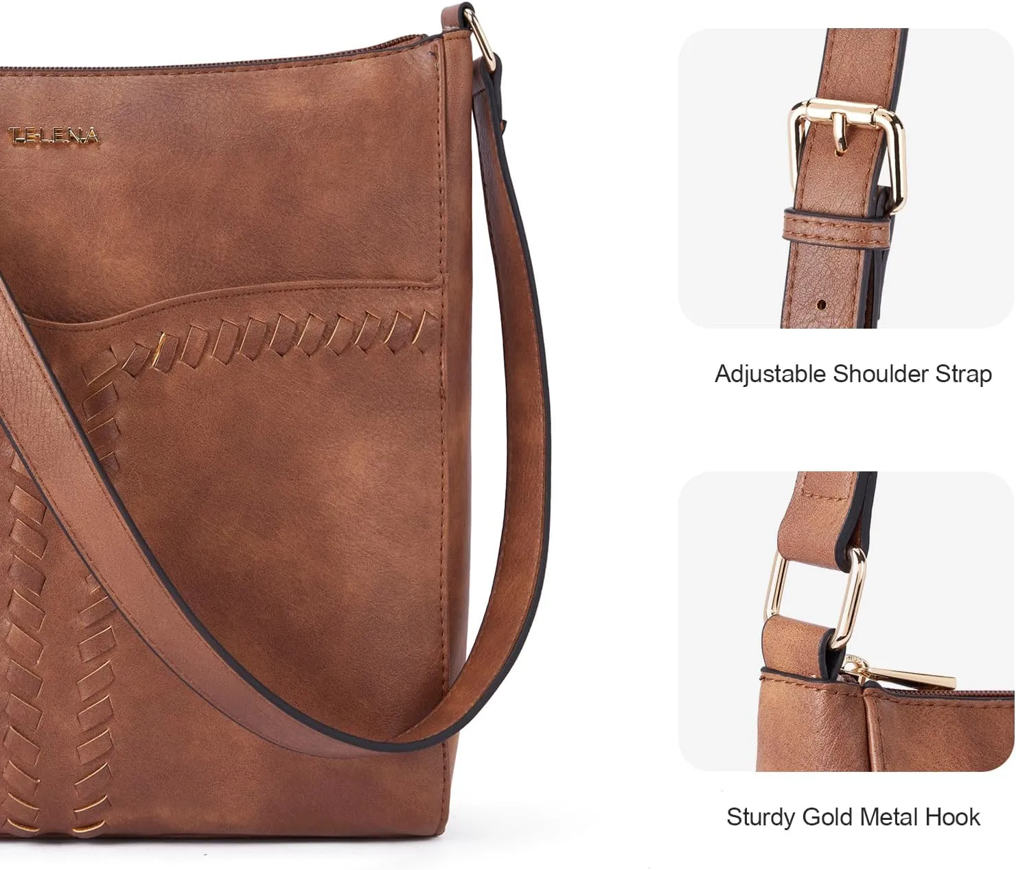 Telena Crossbody Purses for Women Trendy Vegan Leather Purses Bucket Hobo Bags Handbags with Adjustable Guitar Strap