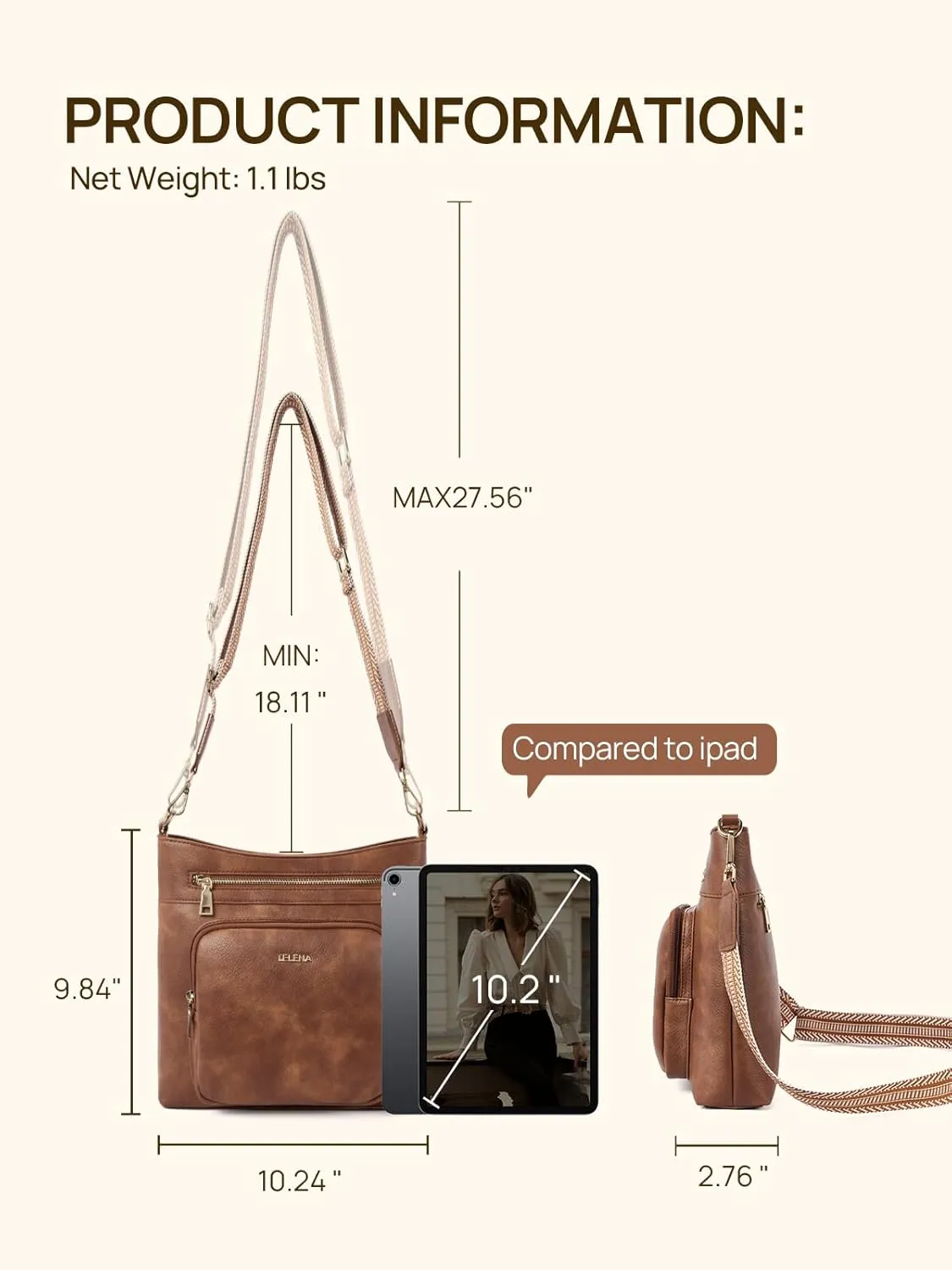 Telena Hobo Bags for Women Leather Purses Crossbody Bag Multi Pockets Large Shoulder Bags with Adjustable Strap